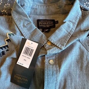Pendleton Harding Embroidered Chambray Gambler Western Snap Shirt NWT